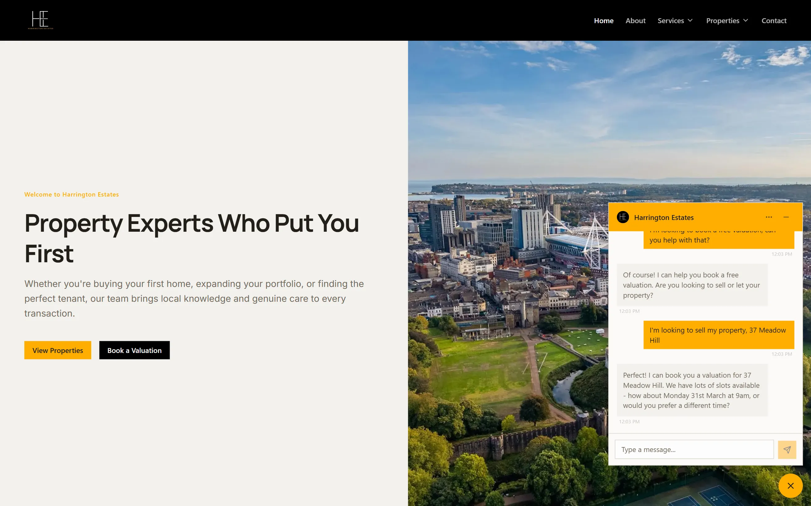 Harrington Estates demo website built with AgentSites
